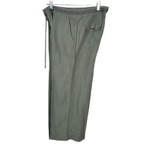 Talbots Army Green 100% Irish Linen Wide Leg High Rise Crops 10 Washable